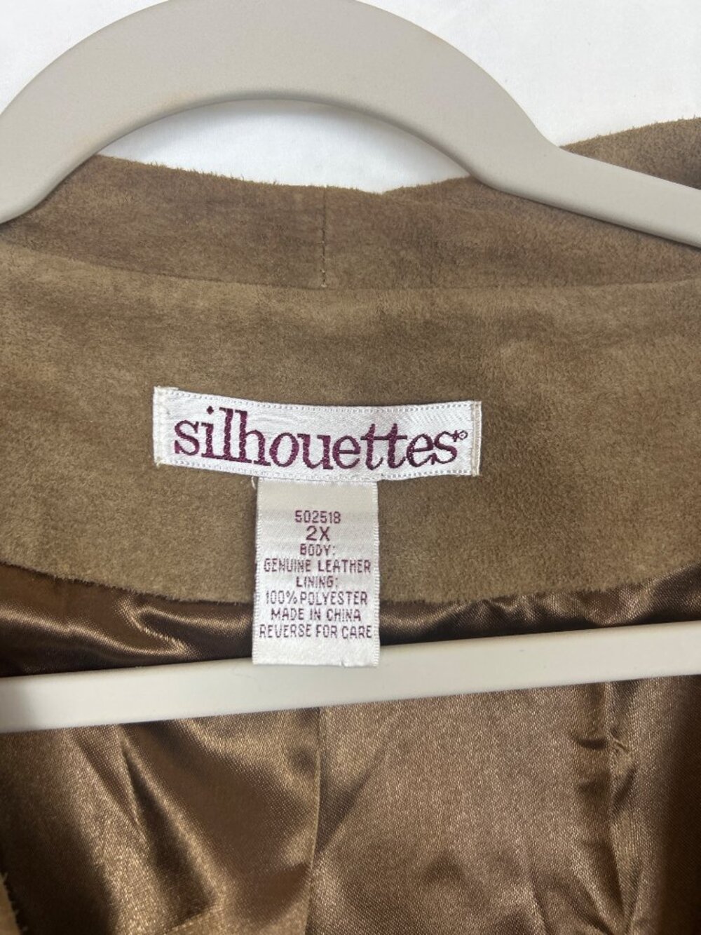 Vtg Silhouettes Jacket Women's 2X Brown Genuine Leather Open Front Suede Coat - Picture 7 of 11